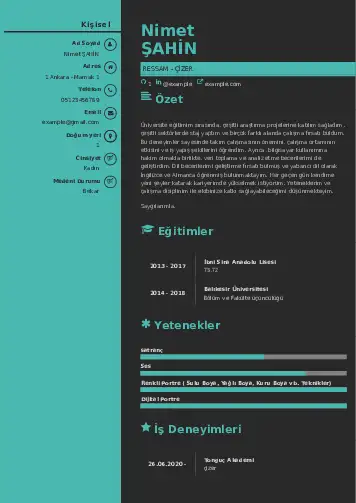 Ressam Cv Örnekleri cv indir